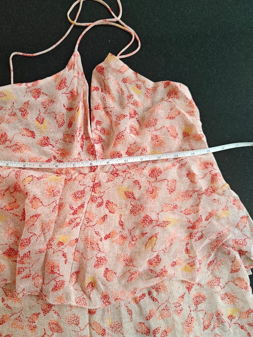 ZARA Floral Layered Ruffle Mini Dress Pink Print Spaghetti Straps Size M - Picture 7 of 8
